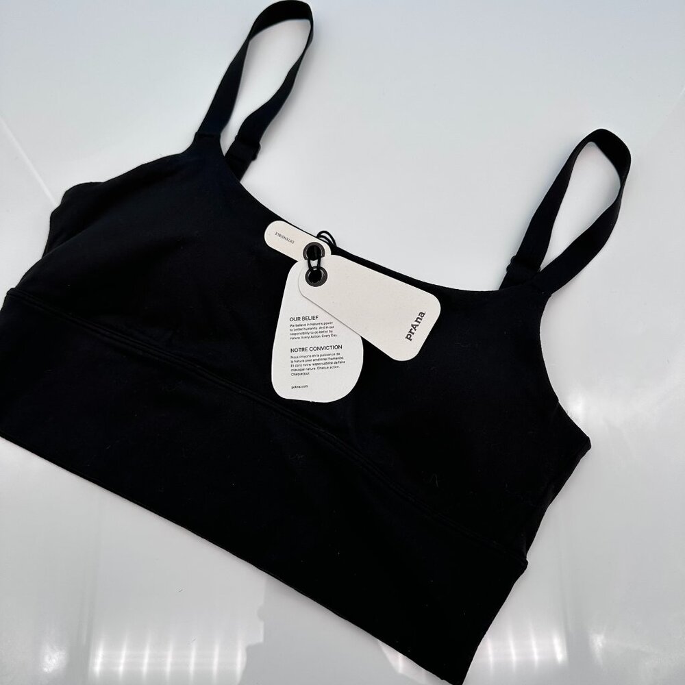 prAna Women's Luxara Light Support Moisture Wicking Bralette, Size Small, Black